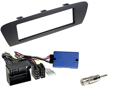 1 DIN Radio Einbauset mit Lenkradfernbedienung für Renault Grand Scenic 3 (JZ) 2009-2015 Dunkelbraun mit Quadlock von EHO