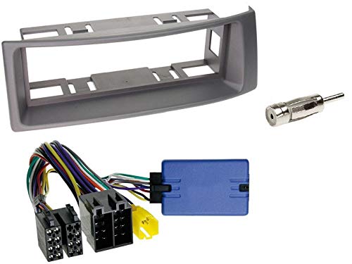 1 DIN Radio Einbauset mit Lenkradfernbedienung für Renault Megane 1 (BA/DA/LA/EA/KA) 2000-2003 hellgrau ohne Display von EHO