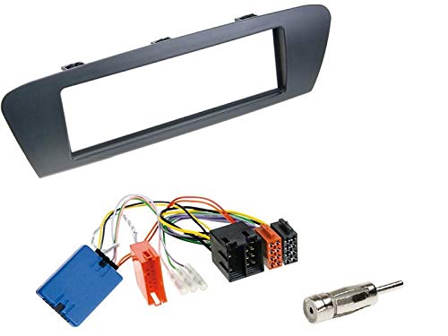 1 DIN Radio Einbauset mit Lenkradfernbedienung für Renault Scenic 3 (JZ) 2009-2013 dunkelgrau mit ISO von EHO