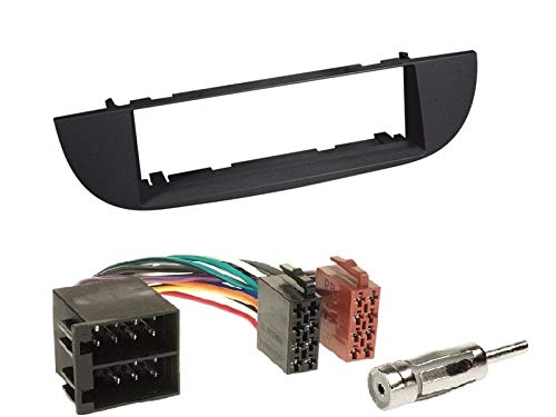 1 Din Radio Einbauset Blende Radioanschlusskabel Antennenadapter für FIAT 500 (312) 2007-2015 schwarz von EHO