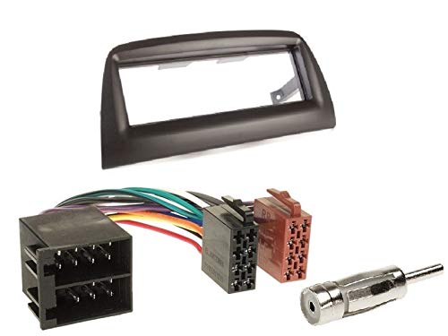 1 Din Radio Einbauset Blende Radioanschlusskabel Antennenadapter für FIAT Doblo (263) ab 2010 schwarz von EHO