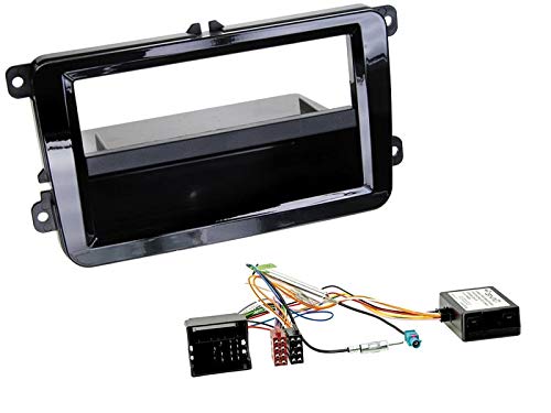 1 Din Radio Einbauset Blende Radioanschlusskabel Antennenadapter für Skoda Yeti 5L Piano Black mit Canbus von EHO