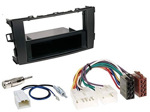 1 Din Radio Einbauset Blende Radioanschlusskabel Antennenadapter für Toyota Auris (E15J/E15UT) 2007-2012 schwarz von EHO