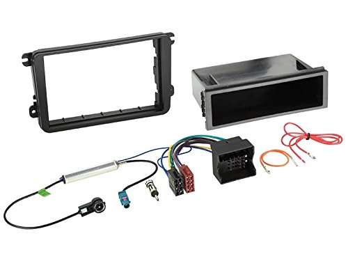 1 Din Radio Einbauset Blende Radioanschlusskabel Antennenadapter für VW Caddy (2K/2KN) schwarz von EHO