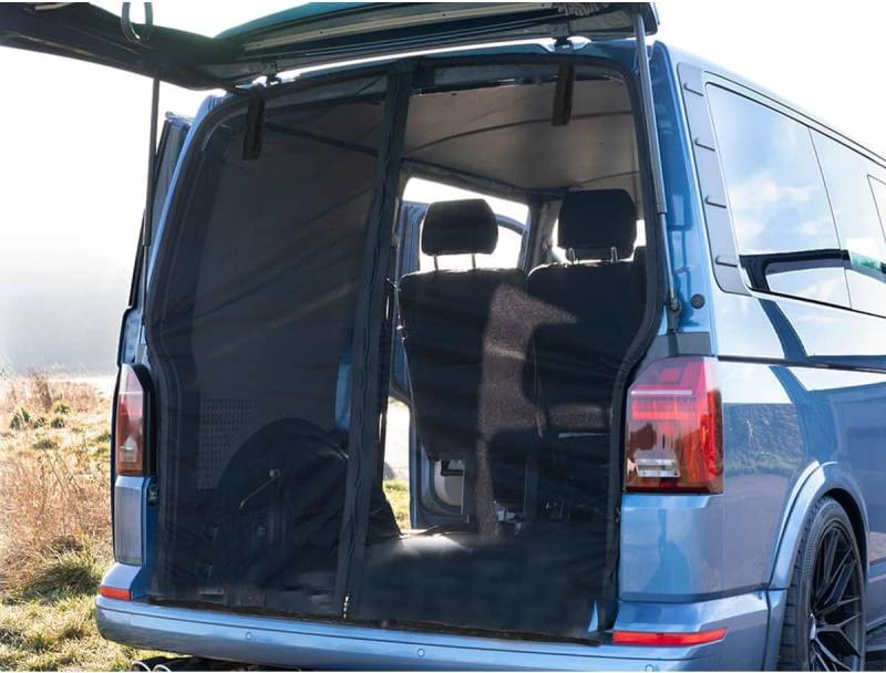 Heckklappe Flügeltür Kofferraumabdeckung Sonnenschutz 180 * 150 cm Sonnenschutz Vorhänge Magnetisch Fliegengitter Schwarz Mesh Moskitonetz für Wohnmobil Wohnwagen Camping Zubehör von EHOTER