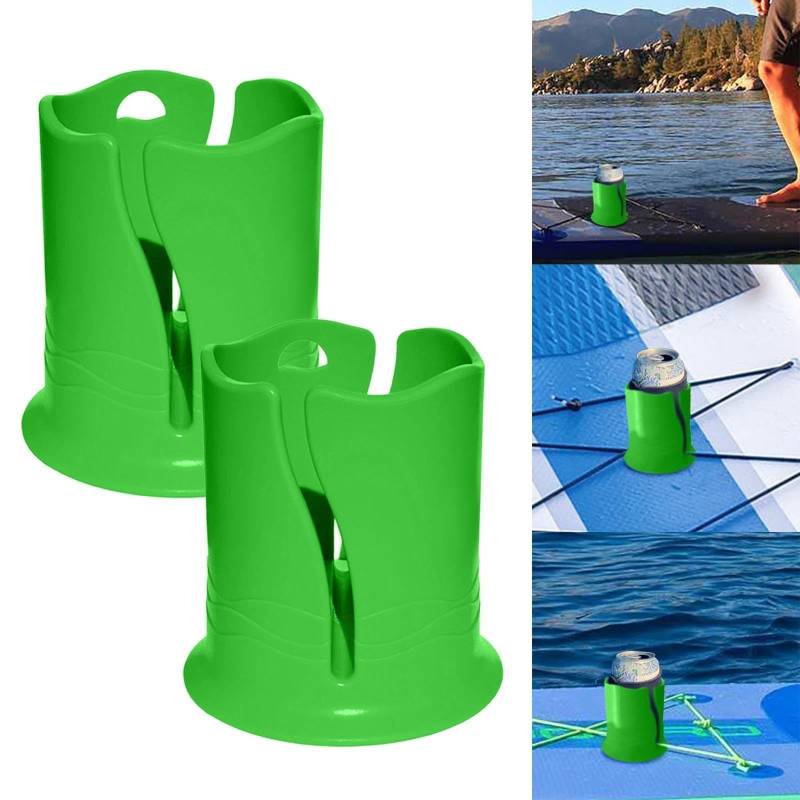 Paddle Board Getränkehalter, Universal Kajak Getränkehalter Multifunktional Anti-Toppling Paddleboard Becherhalter Surfbrett Wasserflasche Halter für Outdoor Angeln Boot Kajak Zubehör (Grün * 2) von EHOTER