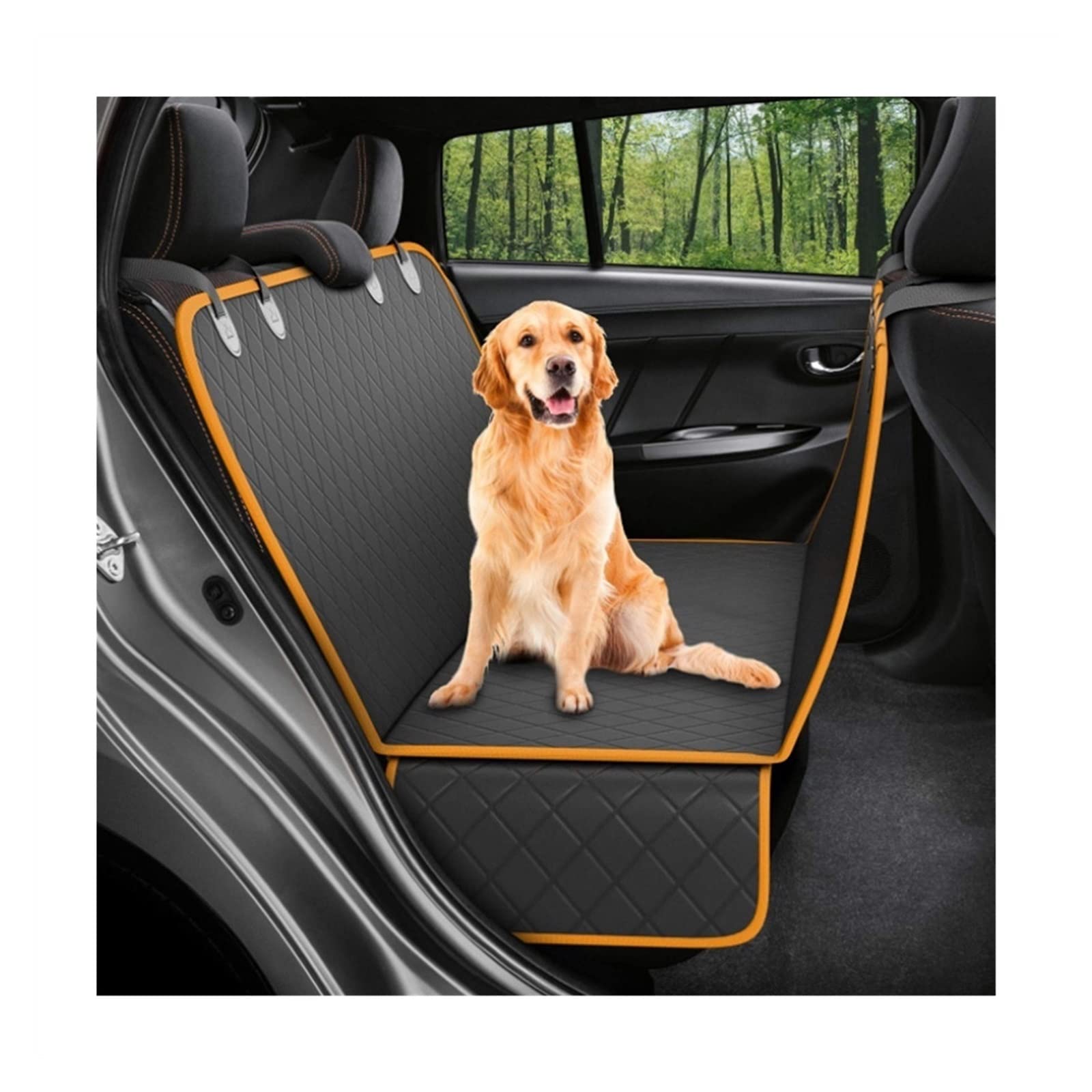 EHYSYN Autositzbezüge Autositzbezug Hund Automatte Haustier Hund Auto Rücksitzkissen Hängender Matratzenschoner Hundedecke(Orange Border) von EHYSYN