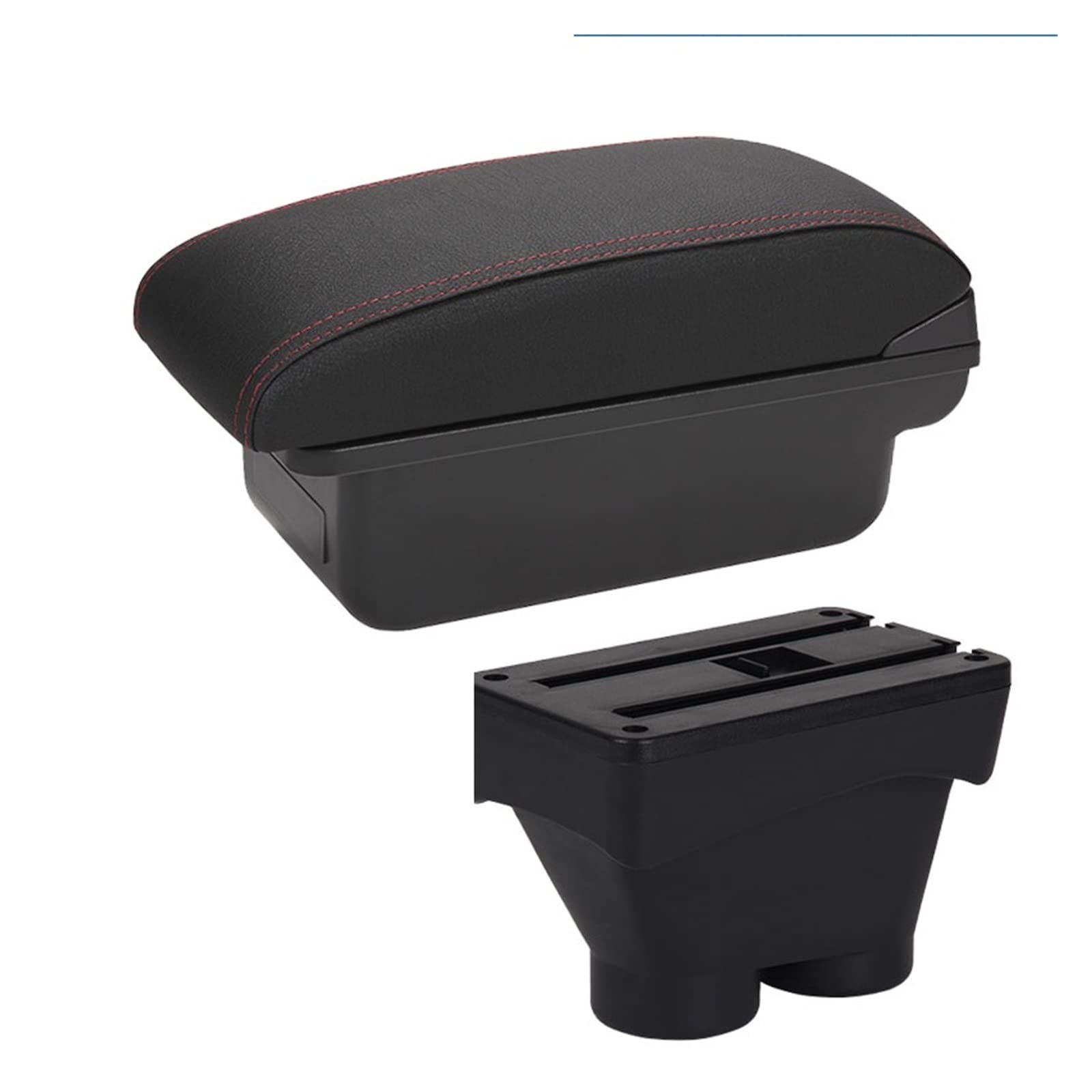 Armlehnenbox Ablagefach Auto Storage Armrest Box Autozubehör Für Peugeot Für 208 2012 2013 2014 2015 2016 2017 2018(C1 Black red NO USB) von EIDASH