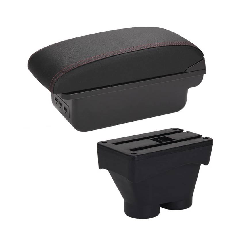 Armlehnenbox Ablagefach Für Peugeot Für 208 2012 2013 2014 2015 2016 2018 Autoteile Innenbox(Black red 3USB) von EIDASH