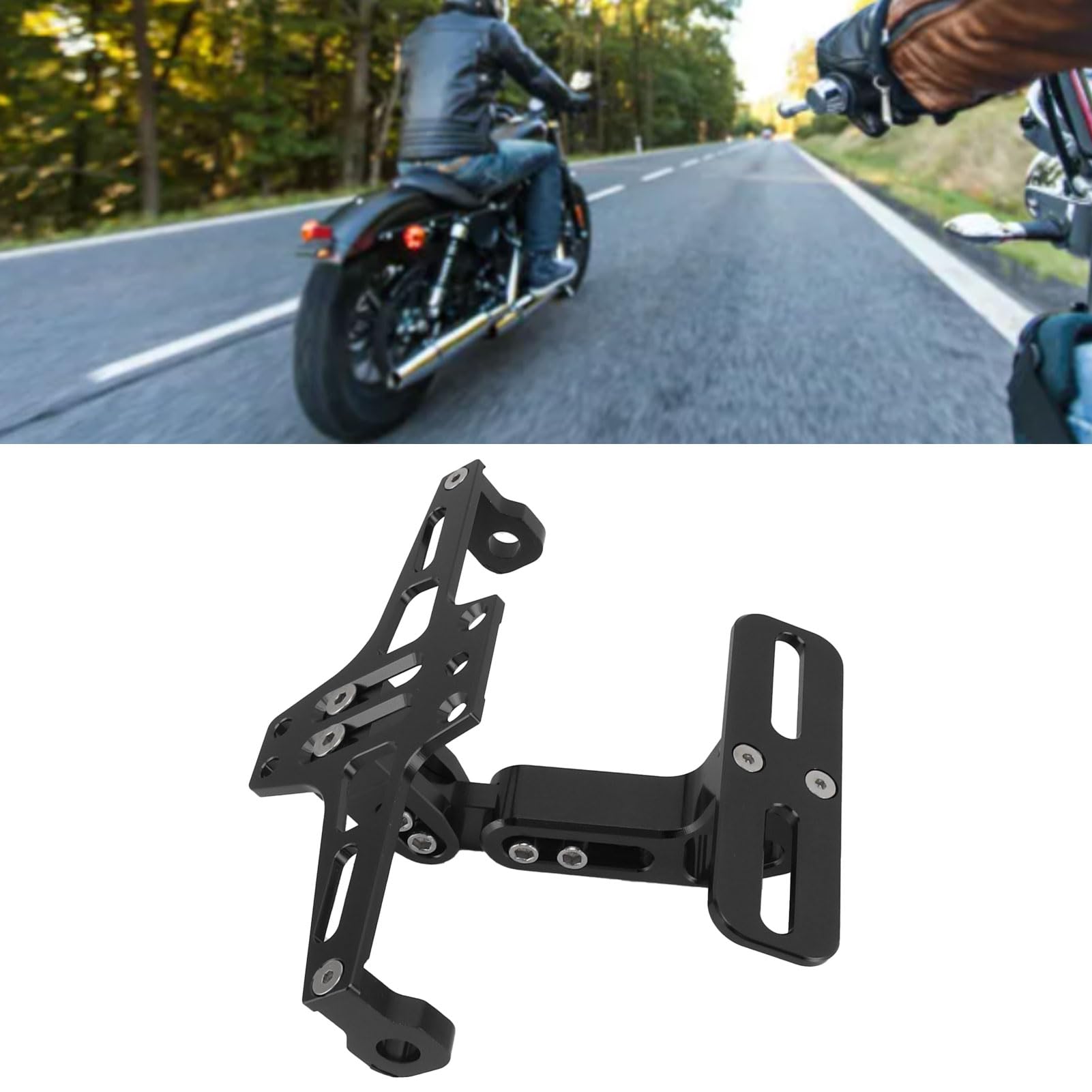 Motorrad-Kennzeichenhalterung, CNC-Aluminiumlegierung, Universell Verstellbare Motorrad-Rücklichthalterung, Kennzeichenhalter für die Meisten Motorräder (Schwarz) von EIMSOAH