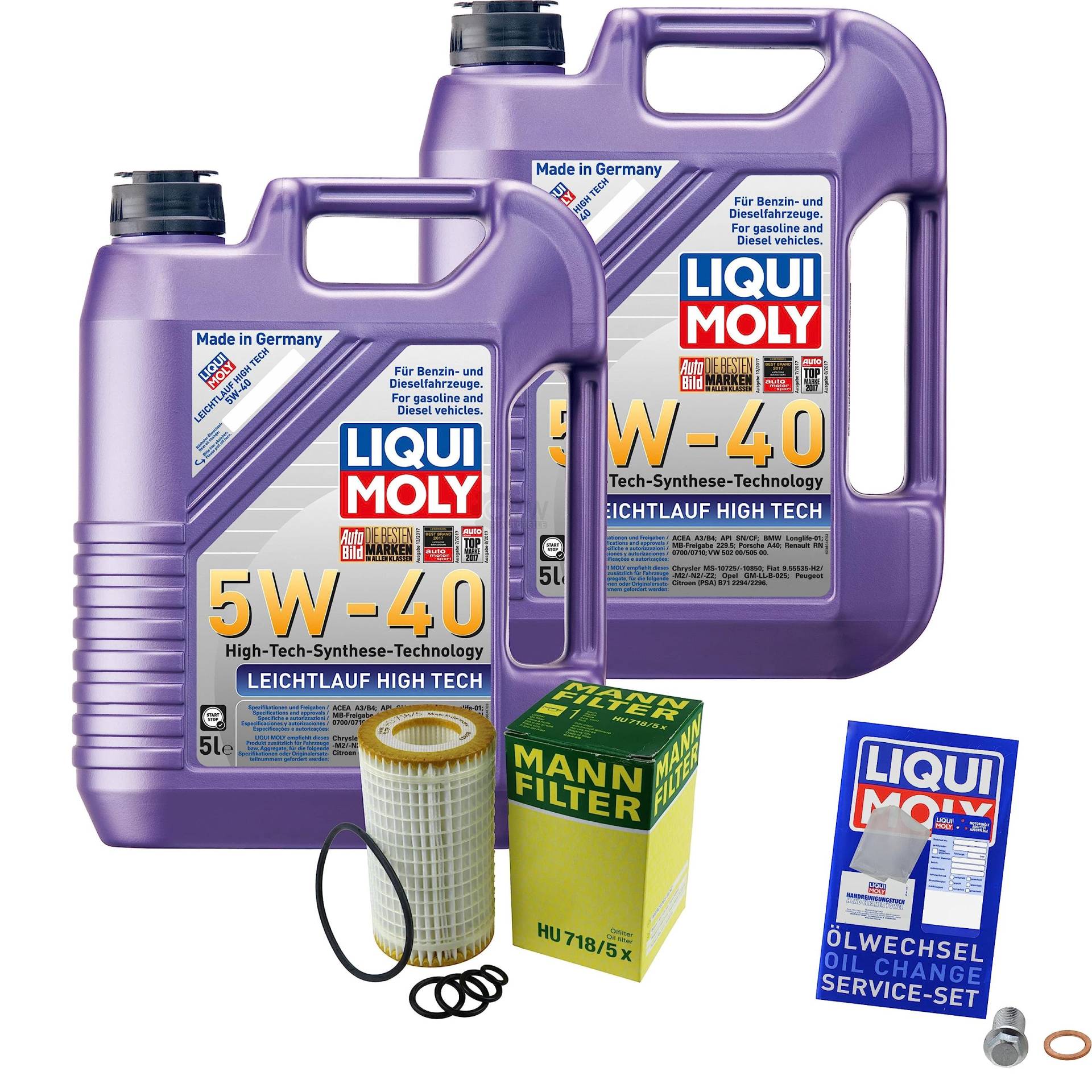 EISENFELS Filter Set Inspektionspaket erstellt mit 10 L Motoröl Liqui Moly 5W-40 Leichtlauf High Tech, MANN-FILTER Ölfilter, Dichtring von EISENFELS