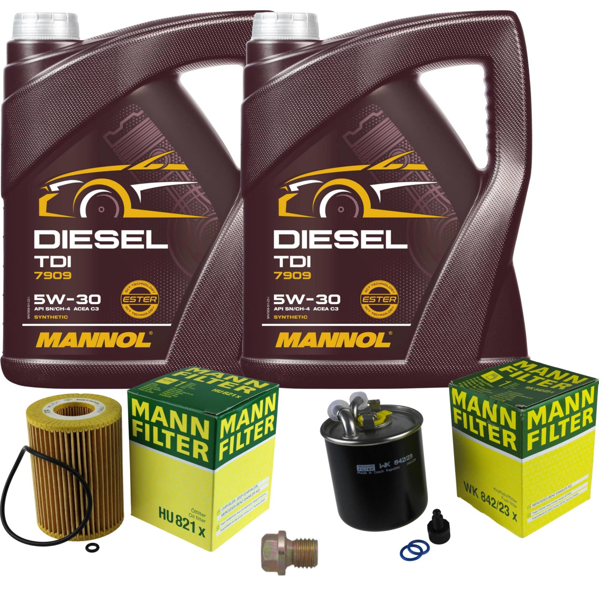 EISENFELS Filter Set Inspektionspaket erstellt mit 10 L Motoröl MANNOL Diesel TDI 5W-30, MANN-FILTER Ölfilter, Kraftstofffilter, Verschlussschraube von EISENFELS