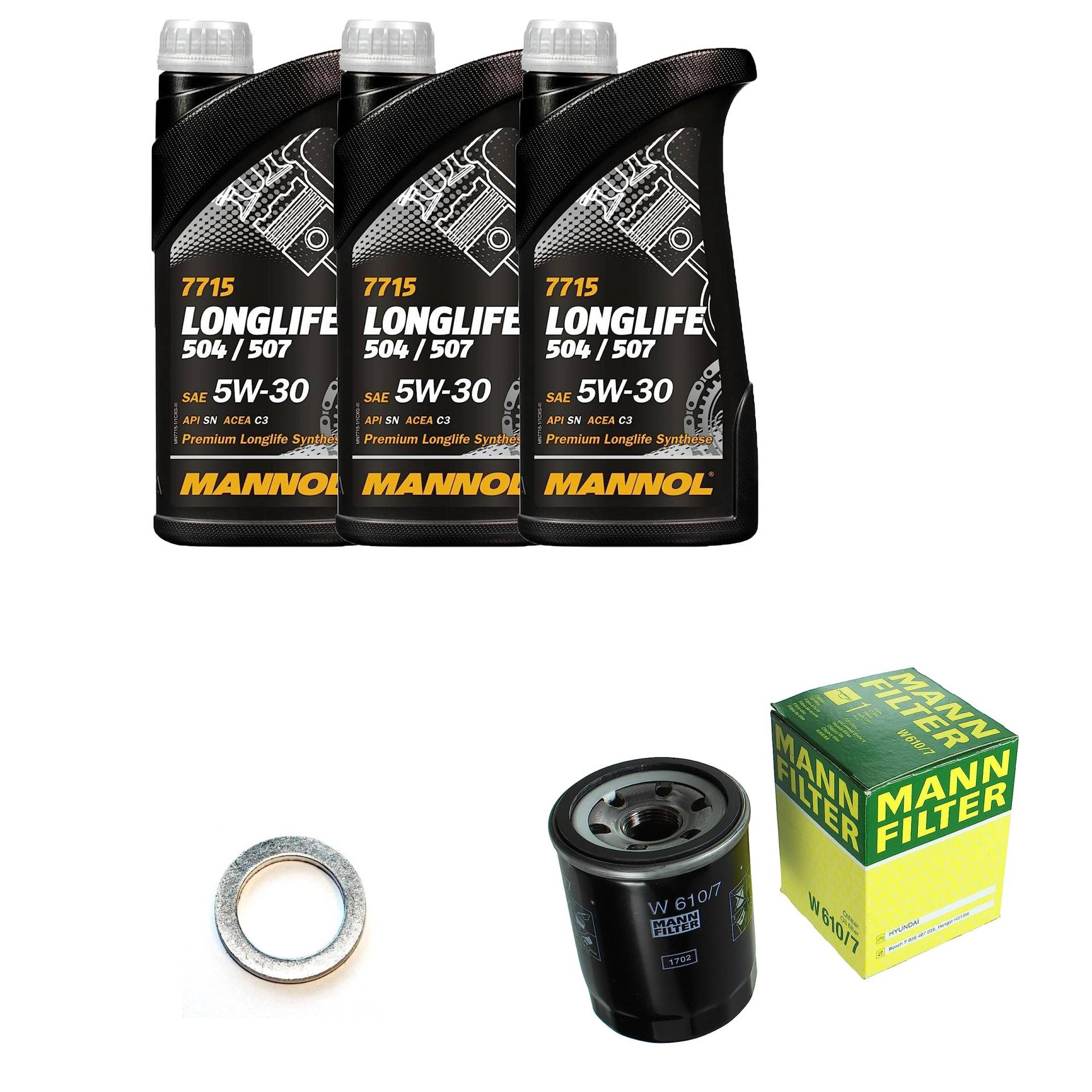 EISENFELS Filter Set Inspektionspaket erstellt mit 3 L Motoröl MANNOL Longlife 504/507 5W-30, MANN-FILTER Ölfilter, Dichtring von EISENFELS