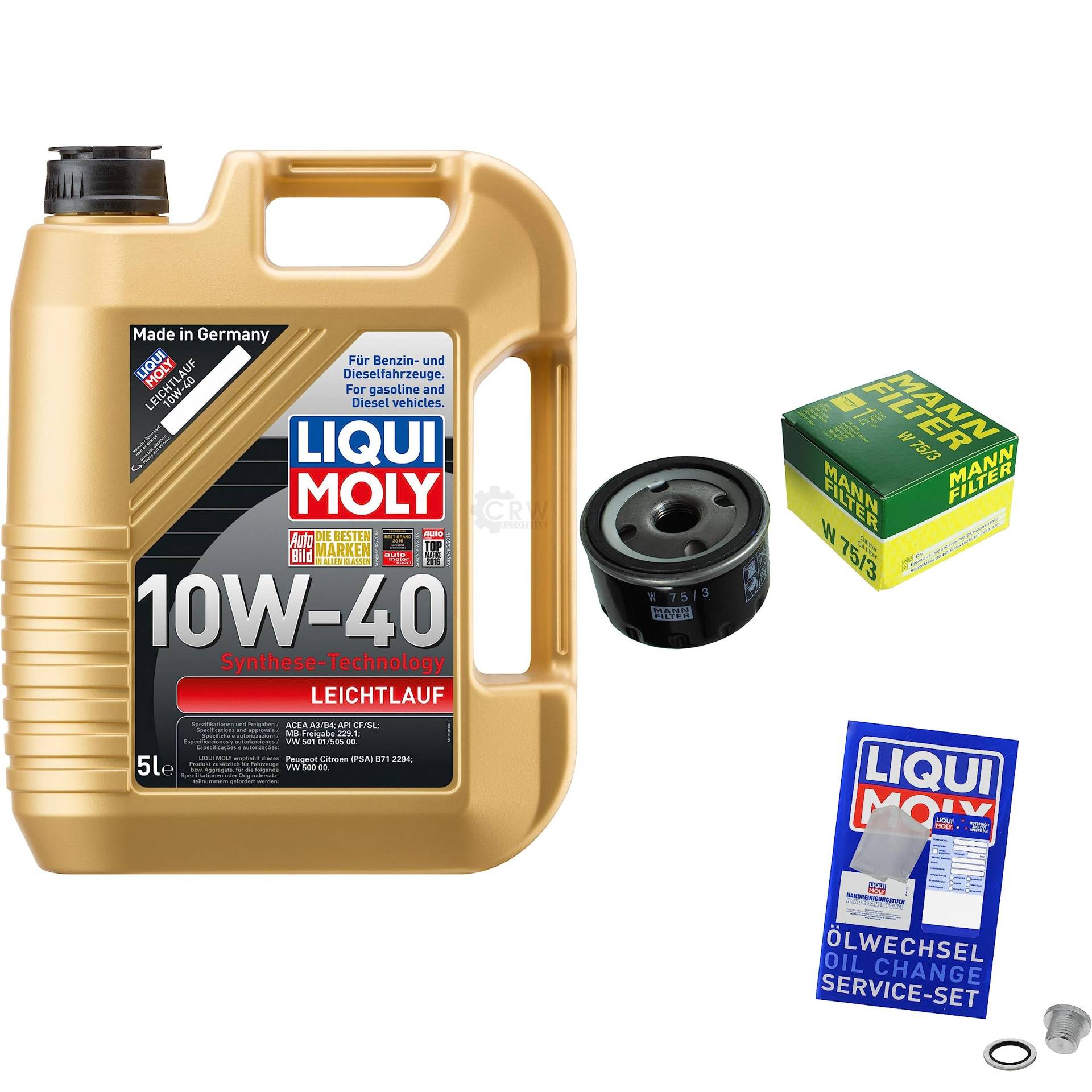 EISENFELS Filter Set Inspektionspaket erstellt mit 5 L Motoröl Liqui Moly 10W-40 Leichtlauf, MANN-FILTER Ölfilter, Verschlussschraube von EISENFELS