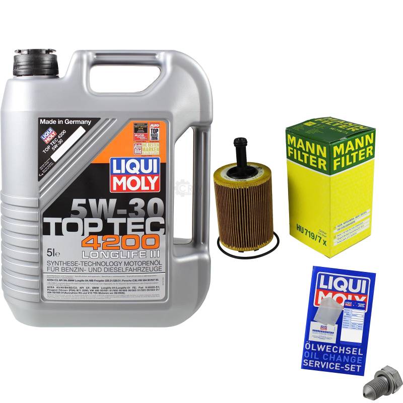 EISENFELS Filter Set Inspektionspaket erstellt mit 5 L Motoröl Liqui Moly 5W-30 Top Tec 4200, MANN-FILTER Ölfilter, Verschlussschraube von EISENFELS