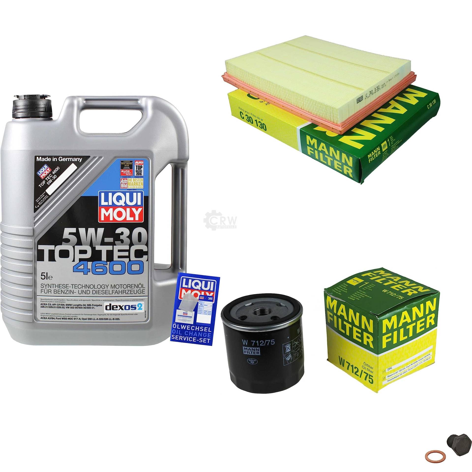 EISENFELS Filter Set Inspektionspaket erstellt mit 5 L Motoröl Liqui Moly 5W-30 Top Tec 4600, MANN-FILTER Ölfilter, Luftfilter, Verschlussschraube von EISENFELS