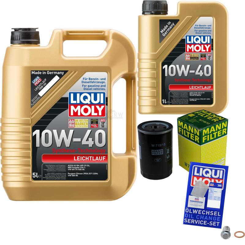 EISENFELS Filter Set Inspektionspaket erstellt mit 6 L Motoröl Liqui Moly Leichtlauf 10W-40, MANN-FILTER Ölfilter, Dichtring von EISENFELS