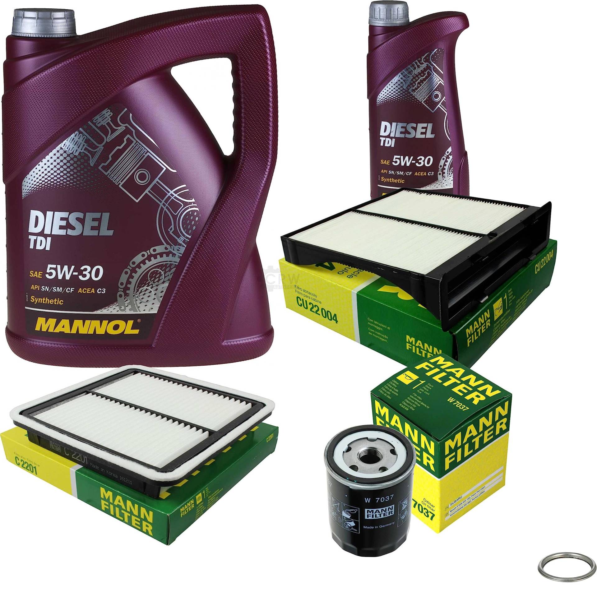 EISENFELS Filter Set Inspektionspaket erstellt mit 6 L Motoröl MANNOL Diesel TDI 5W-30, MANN-FILTER Ölfilter, Luftfilter, Innenraumfilter, Dichtring von EISENFELS