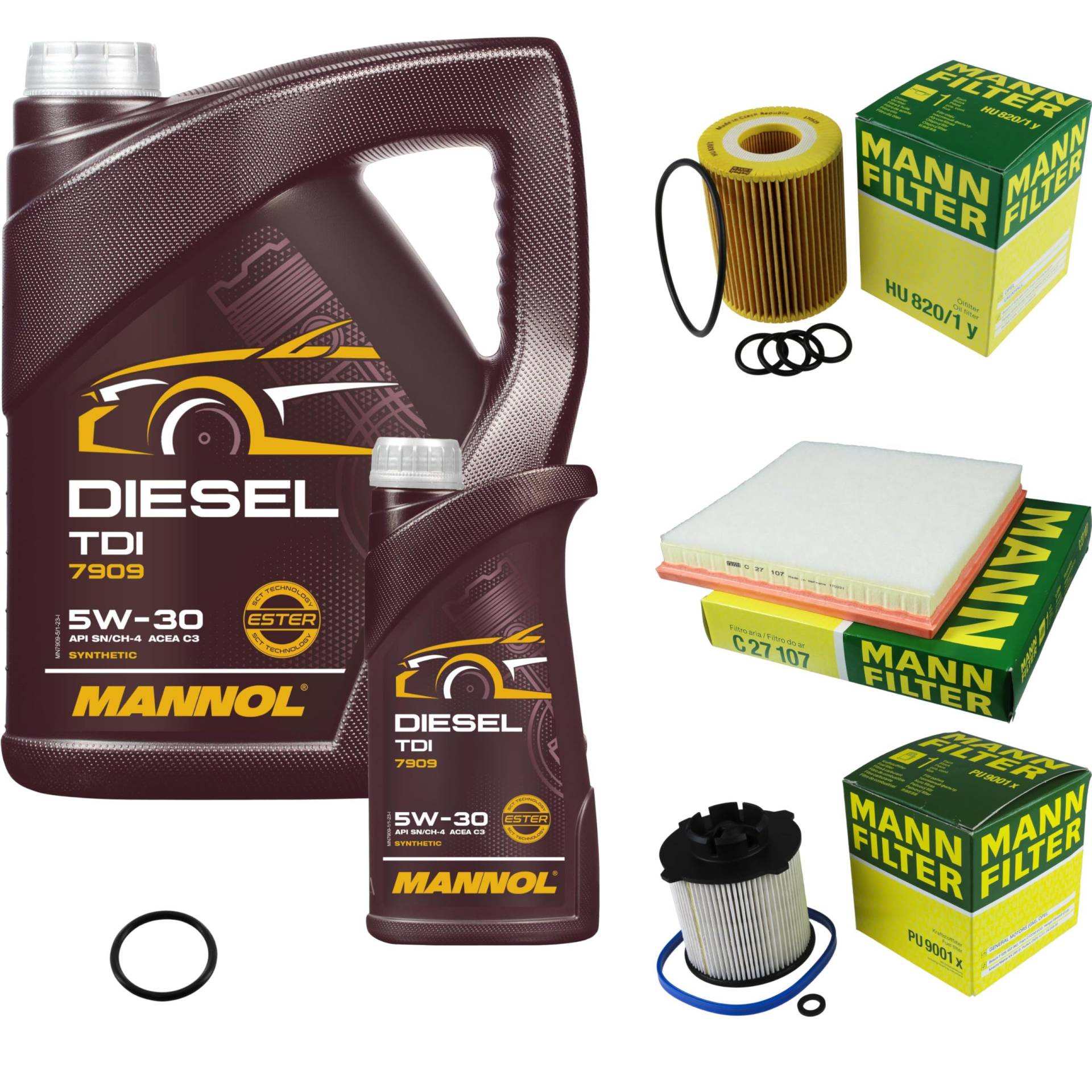 EISENFELS Filter Set Inspektionspaket erstellt mit 6 L Motoröl MANNOL Diesel TDI 5W-30, MANN-FILTER Ölfilter, Luftfilter, Kraftstofffilter, Dichtring von EISENFELS