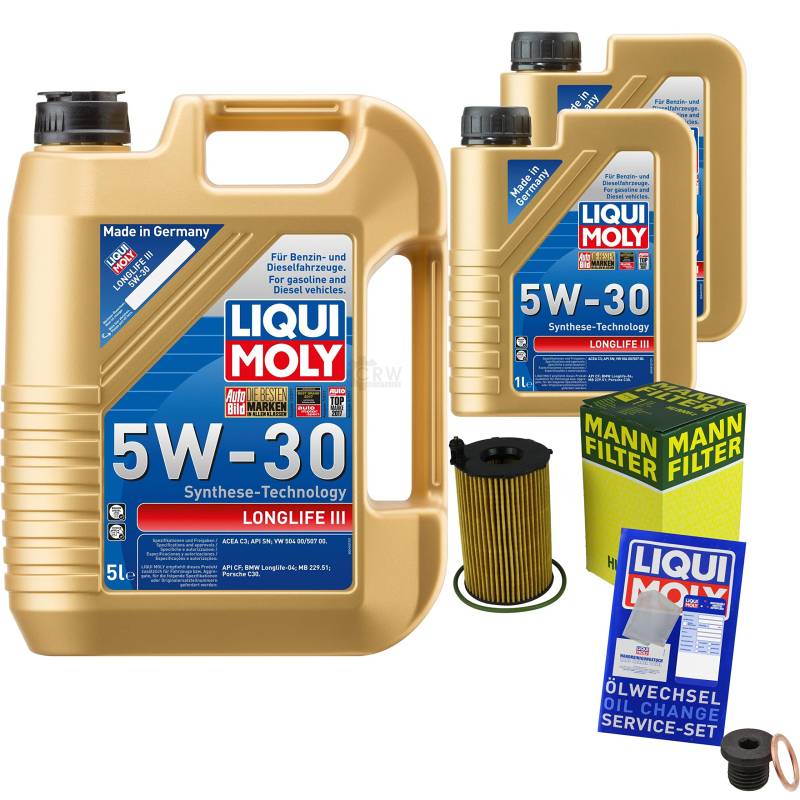 EISENFELS Filter Set Inspektionspaket erstellt mit 7 L Motoröl Liqui Moly 5W-30 Longlife III, MANN-FILTER Ölfilter, Dichtring von EISENFELS