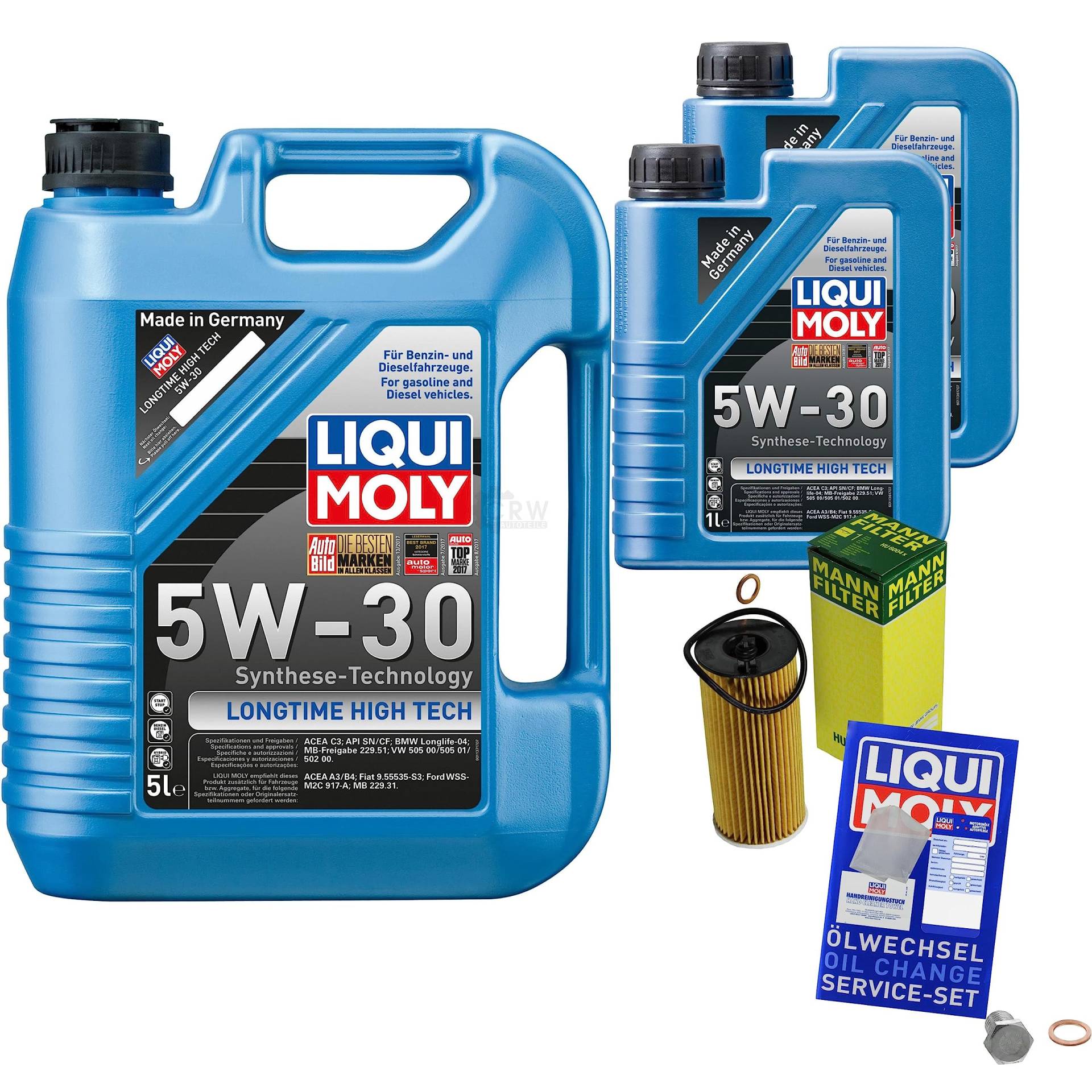 EISENFELS Filter Set Inspektionspaket erstellt mit 7 L Motoröl Liqui Moly 5W-30 Longtime High Tech, MANN-FILTER Ölfilter, Verschlussschraube von EISENFELS