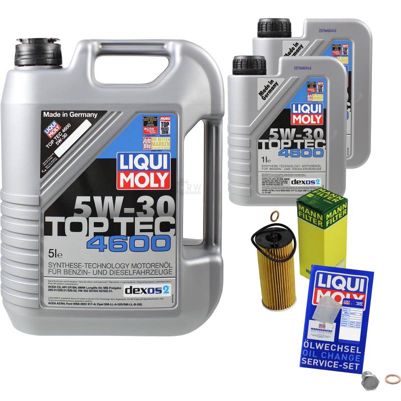 EISENFELS Filter Set Inspektionspaket erstellt mit 7 L Motoröl Liqui Moly 5W-30 Top Tec 4600, MANN-FILTER Ölfilter, Verschlussschraube von EISENFELS