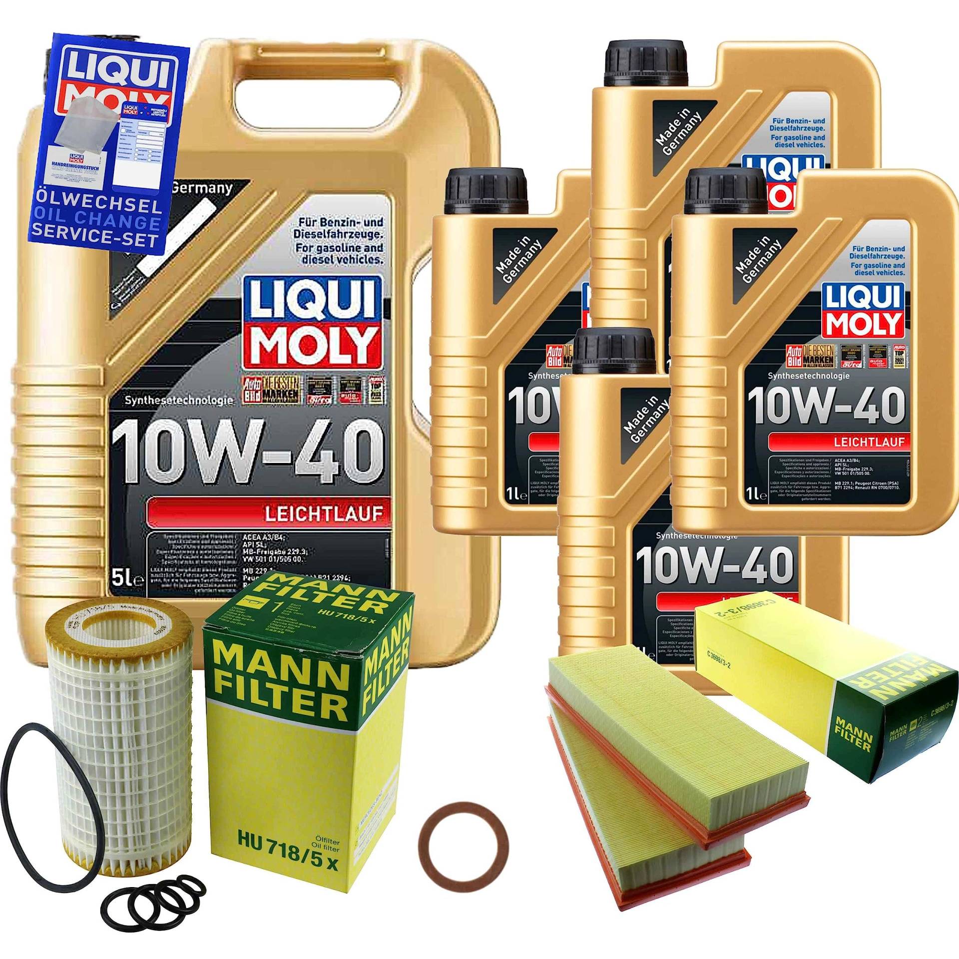 EISENFELS Filter Set Inspektionspaket erstellt mit 9 L Motoröl Liqui Moly 10W-40 Leichtlauf, MANN-FILTER Ölfilter, Luftfilter, Dichtring von EISENFELS