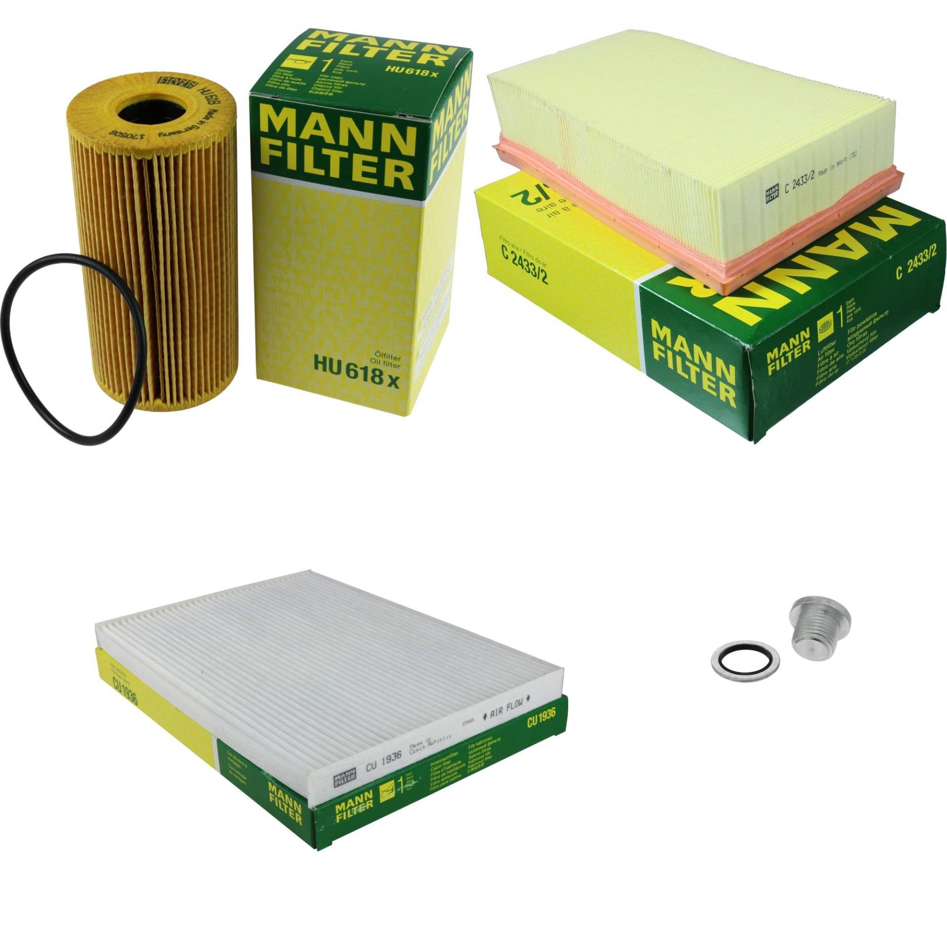 EISENFELS Filter Set Inspektionspaket erstellt mit MANN-FILTER Ölfilter HU 618 x, Luftfilter C 2433/2, Innenraumfilter CU 1936, Verschlussschraube von EISENFELS