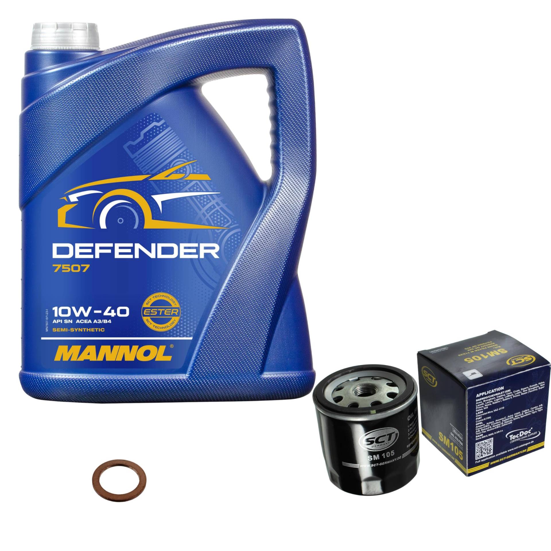 Inspektionspaket Wartungspaket Filterset mit 5 L Motoröl Defender 10W-40, Ölfilter, Dichtring von EISENFELS