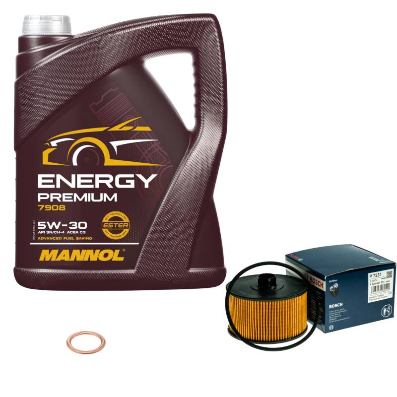 Inspektionspaket Wartungspaket Filterset mit 5 L Motoröl Energy Premium 5W-30, Ölfilter, Dichtring von EISENFELS