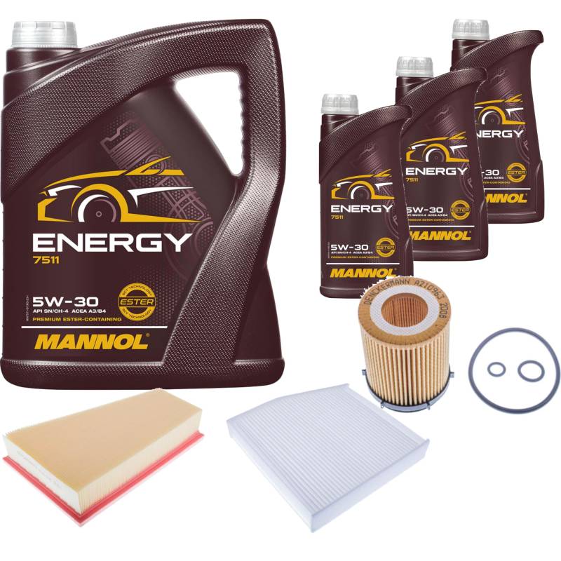 Inspektionspaket Wartungspaket Filterset mit Energy 5W-30 8L, Ölfilter, Luftfilter, Innenraumfilter von EISENFELS