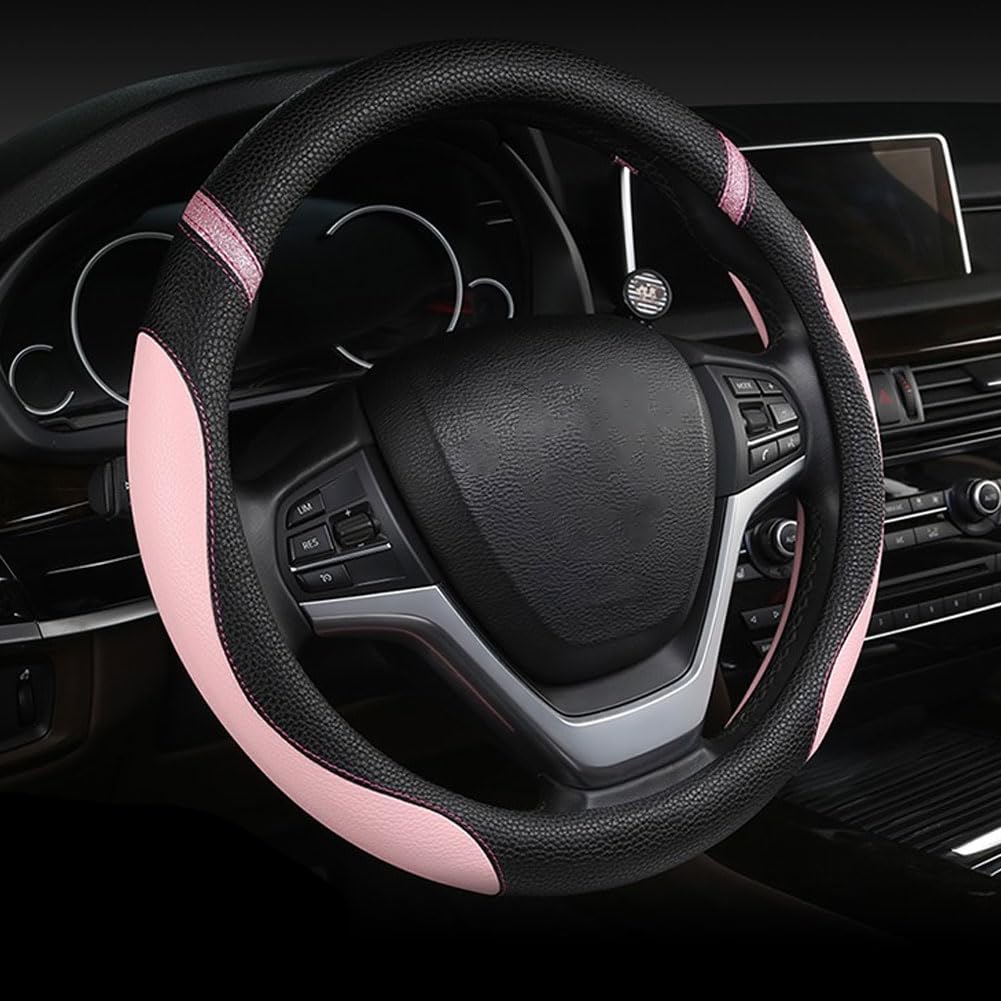 Runde Lenkradhülle Auto Für A4 B8 Avant/Kombi 2008-2015, Lenkradbezug Anti Rutsch Atmungsaktives Lenkradschutz Lenkräder Form Lenkrad Abdeckung,Pink-PU von EIZOFKWM