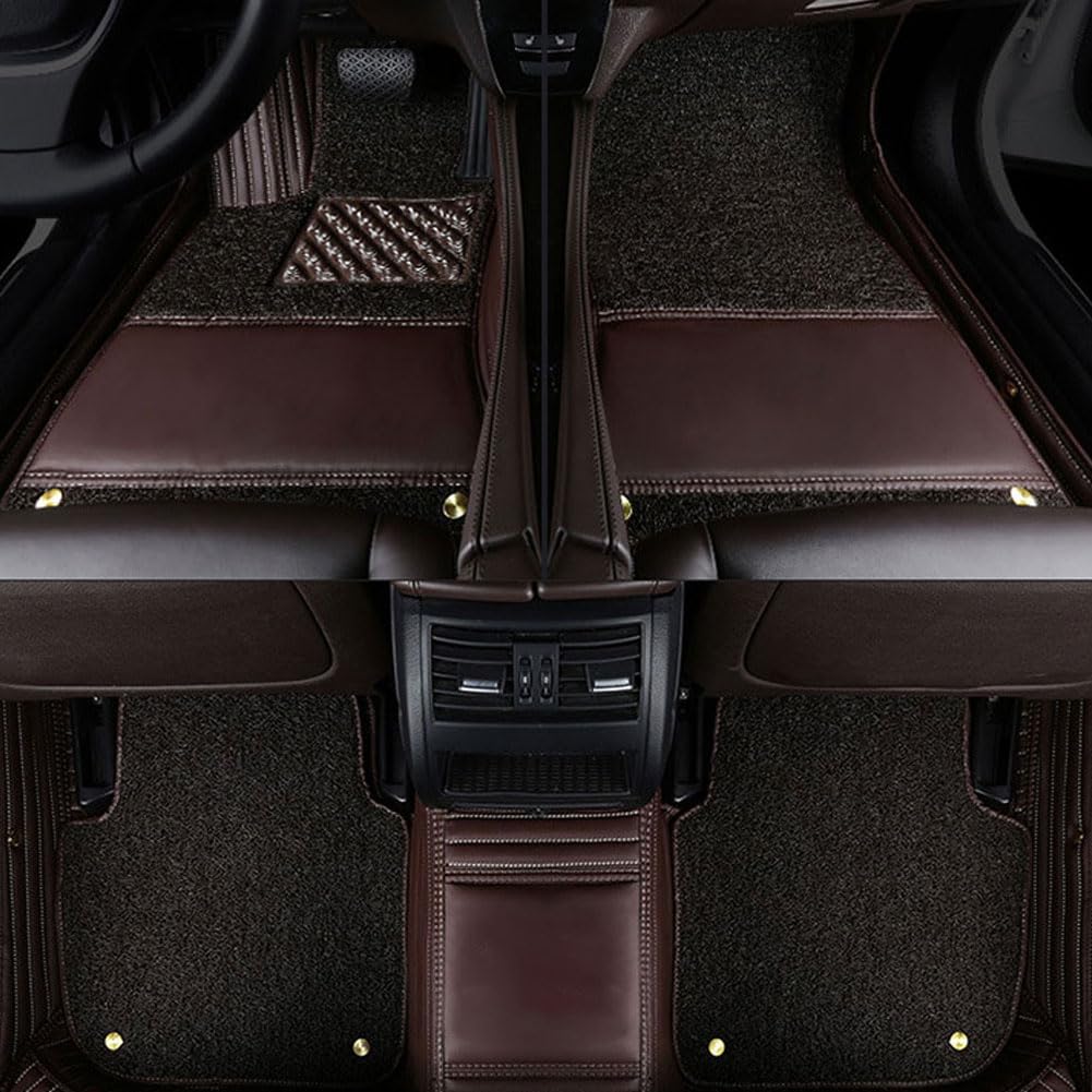 Vollflächige Auto Fußmatten Für Koleos 2008-2015/2017-2021, Maßgeschneiderte Schutzteppiche Fußpolster Schützende Teppich Interieur Accessoires,Coffee Color + Coffee Color Silk Circle von EIZOFKWM