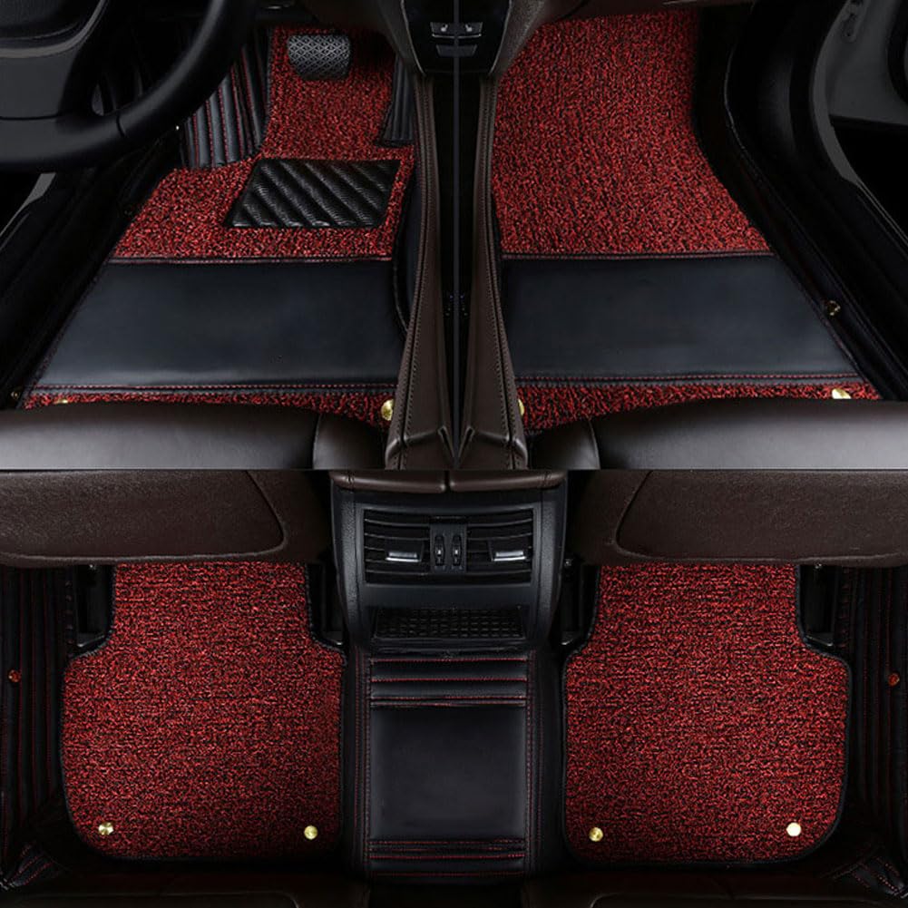 Vollflächige Auto Fußmatten Für Volvo V40 2012-2018, Maßgeschneiderte Schutzteppiche Fußpolster Schützende Teppich Interieur Accessoires,Black + red line + Black red Silk Circle von EIZOFKWM