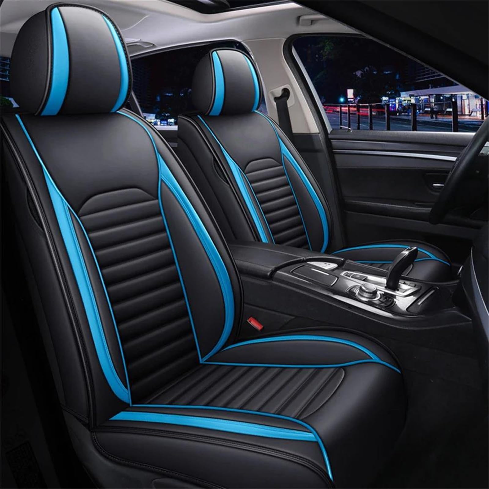 EKEGUY Autositzschoner Leder-Autositzbezug Für Ford Für Focus Mk2 Mk3 2 3 Mk1 Für Fiesta Mk7 Für Mondeo Mk4 Für Kuga Sitzbezug Auto-SitzbezüGe Set (Größe : Schwarz Blau) von EKEGUY