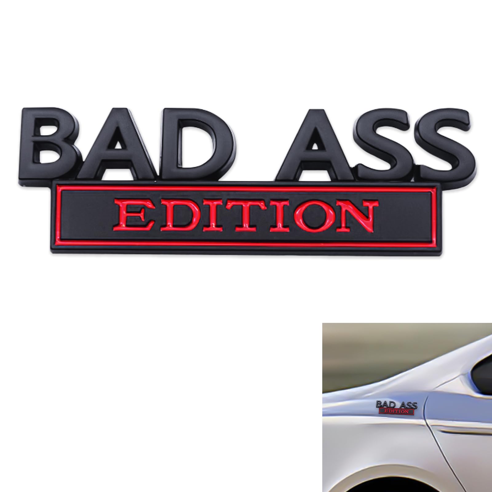 Auto Bad Ass Edition Emblem, Selbstklebende Auto-Emblem-Autoaufkleber, Geeignet Autoinnen Außendekoration oder Metall Autoaufkleber(Schwarz-Rot) von EKSMA