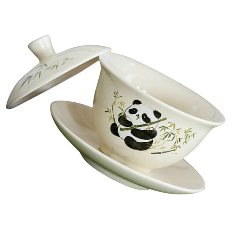 ELAYARD 1 Set Ästhetische Teetasse Im Chinesischen Stil, Keramik-teetasse, Panda-Kawaii-tassen-Set, Traditionelle Teetasse Mit Deckel Und Untertasse Für Teeliebhaber von ELAYARD