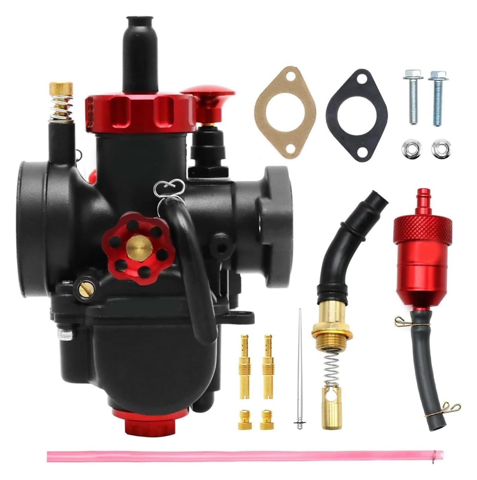 Moto Gasmotoren Vergaser Kit Für Kawasaki 17 19 22 24 26 28mm Flansch PE Mit Choke Filter Jets GY6 Roller 50-250cc Universal Motorrad Vergaser Zubehör von ELCEAMMDLW