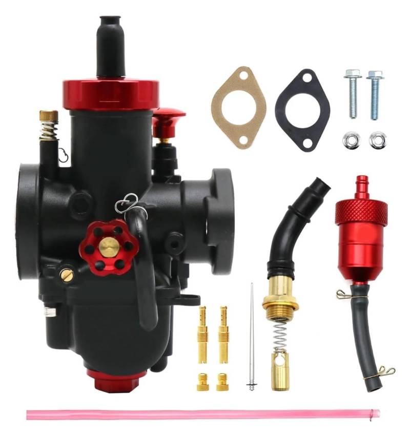 Moto Gasmotoren Vergaser Kit Für Suzuki Universal Motorrad Vergaser Zubehör 17 19 22 24 26 28mm Flansch PE Vergaser Mit Choke Filter Jets Fit GY6 Roller Moped 50-250cc von ELCEAMMDLW