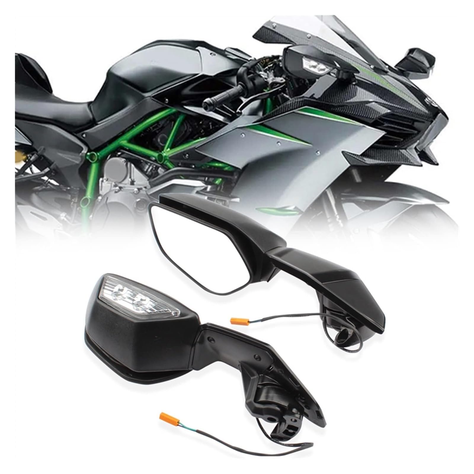 Motorrad Rückspiegel Für K&awasaki Für NINJA H2 2015 2016 2017 2018 2019 2020 2021 2022 H2 ZX1002 Motorradrückspiegel LED Blinkerdekoration von ELCEAMMDLW