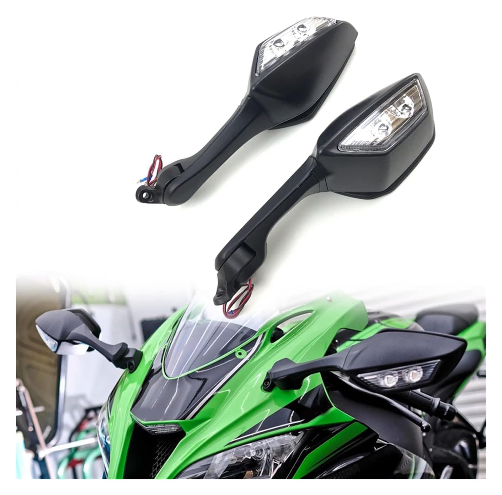 Motorrad Rückspiegel Für K&awasaki ZX10R ZX10 ZX 10 R 2011 2012 2013 2014 Motorrad Weitwinkel-Rückspiegel LED-Blinker-Lichtdekoration von ELCEAMMDLW