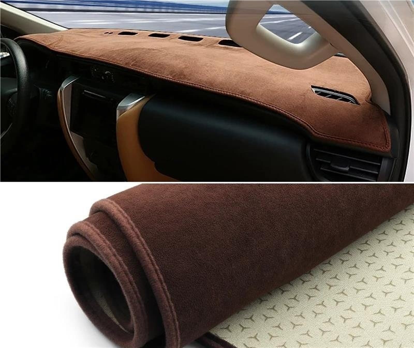 Armaturenbrett Abdeckung Matte Auto-Armaturenbrett-Abdeckung Matte, Für Toyota Für Fortuner AN150 AN160 2015 2016 2017 2018 2019 2020 2021 2022 2023(Brown LHD) von ELDVSUA