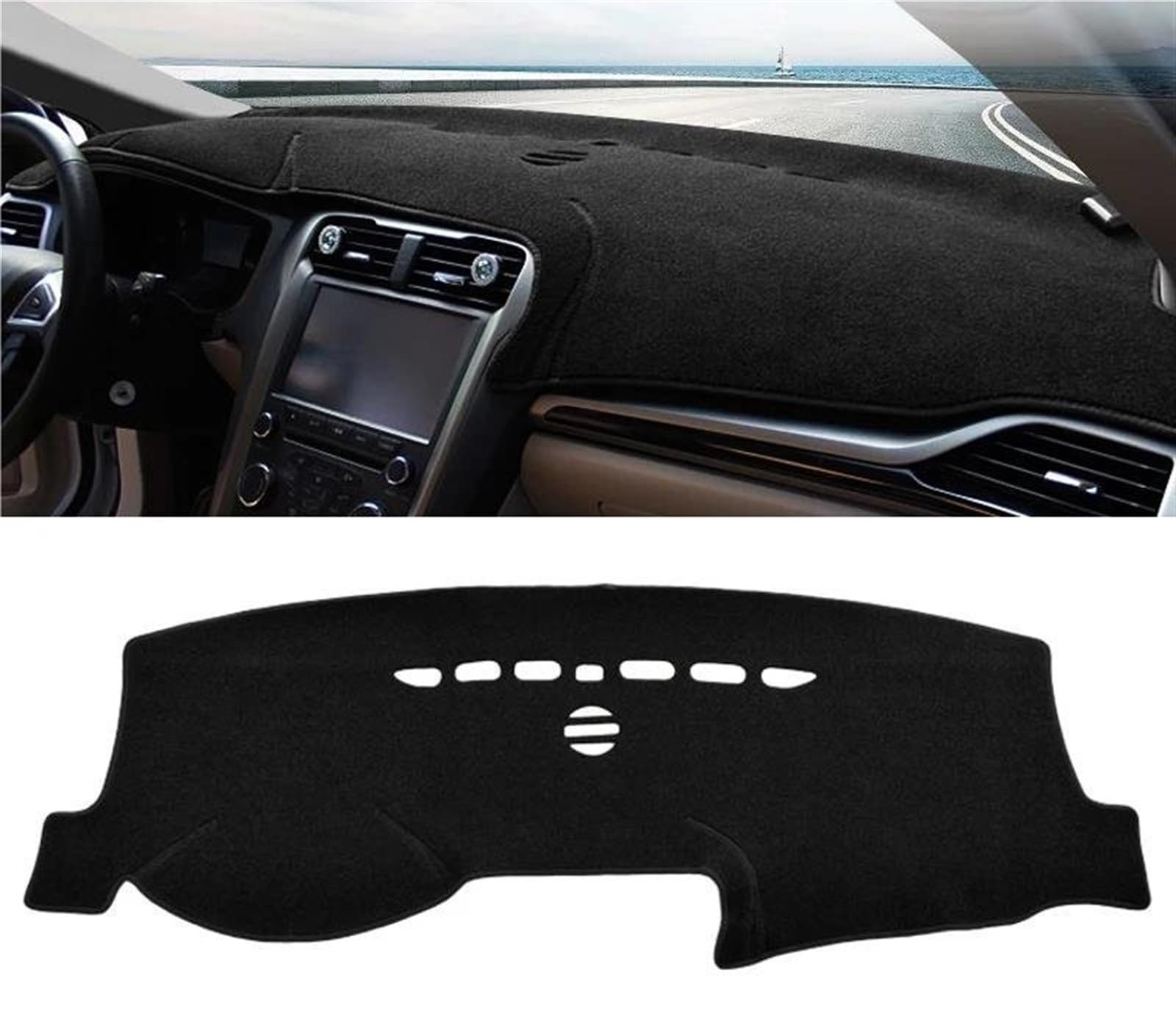 Armaturenbrett Abdeckung Matte Auto-Armaturenbrett-Sonnenschutz, rutschfeste Unterlage, Für Ford Für Mondeo 5 MK5 Für Fusion 2013 2014 2015 2016 2017 2018 2019(A Black Side) von ELDVSUA