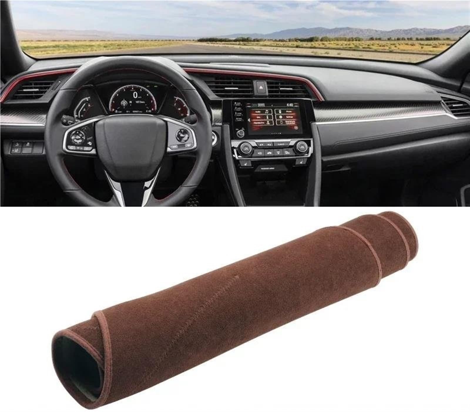 Armaturenbrett Abdeckung Matte Für Civic X 10th 2016 2017 2018 2019 2020 Auto Dashboard Abdeckung Dash Matte Sonnenschutz Nicht-Slip Pad(B Brown LHD) von ELDVSUA