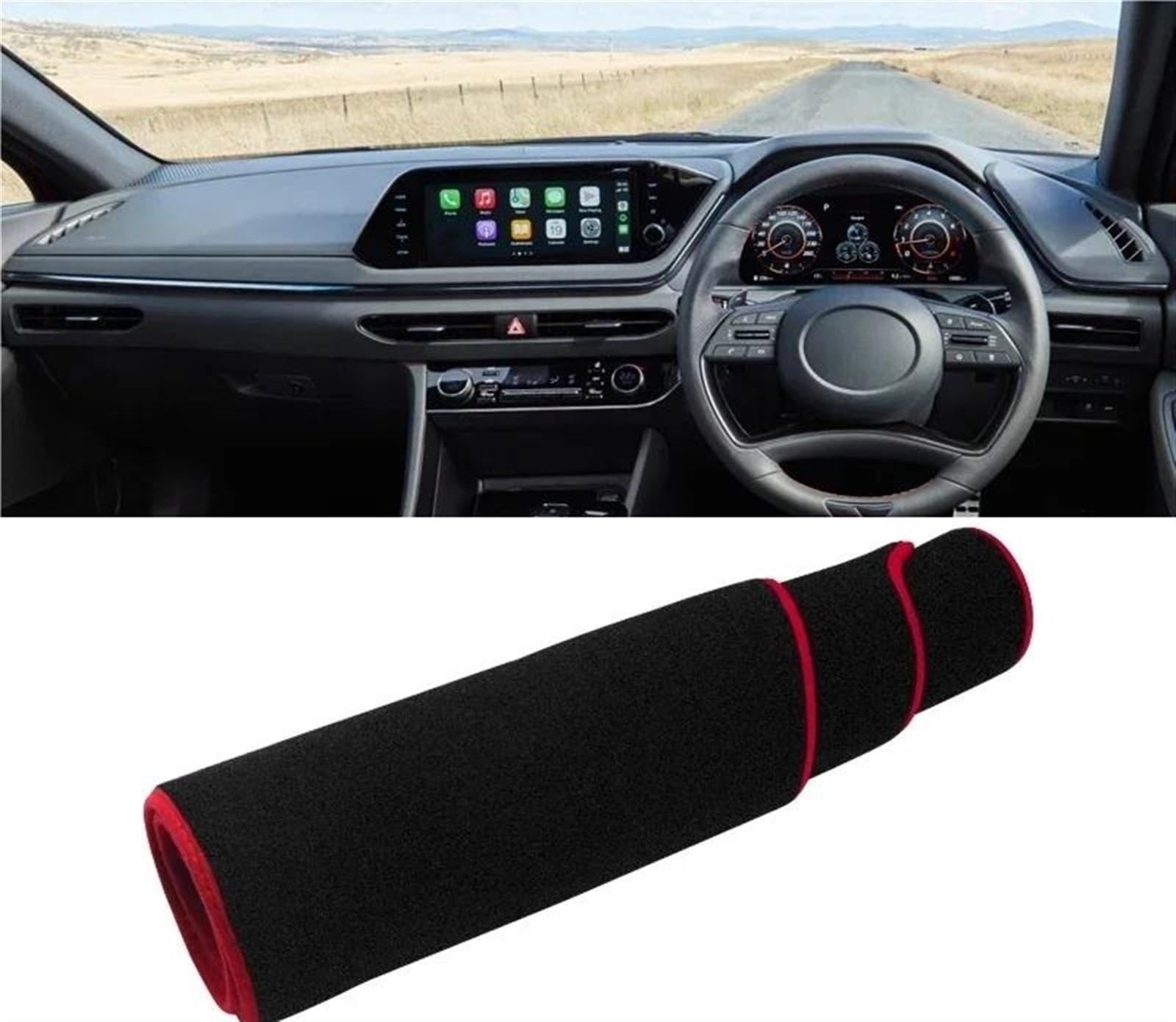 Armaturenbrett Abdeckung Matte Für Hyundai Für Sonata DN8 2019 2020 2021 2022 Auto-Armaturenbrett-Sonnenschutzabdeckung Instrumententafelmatte Rutschfestes Pad Zubehör(A RHD Red Side) von ELDVSUA