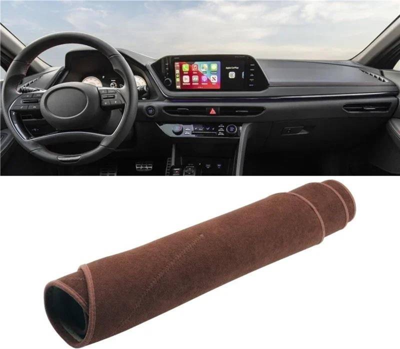 Armaturenbrett Abdeckung Matte Für Hyundai Für Sonata DN8 2019 2020 2021 2022 Auto-Armaturenbrett-Sonnenschutzabdeckung Instrumententafelmatte Rutschfestes Pad Zubehör(B LHD Brown) von ELDVSUA