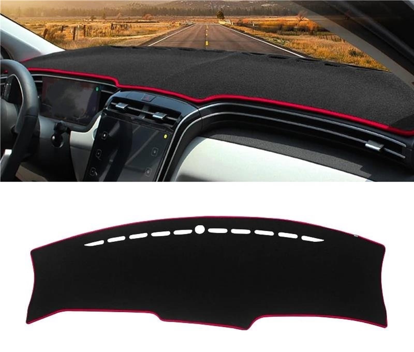 Armaturenbrett Abdeckung Matte Für Hyundai Für Tucson NX4 2021 2022 2023 2024 Auto Dashboard Abdeckung Sonnenschutz Matte Vermeiden Licht Pads(A LHD Red Side) von ELDVSUA