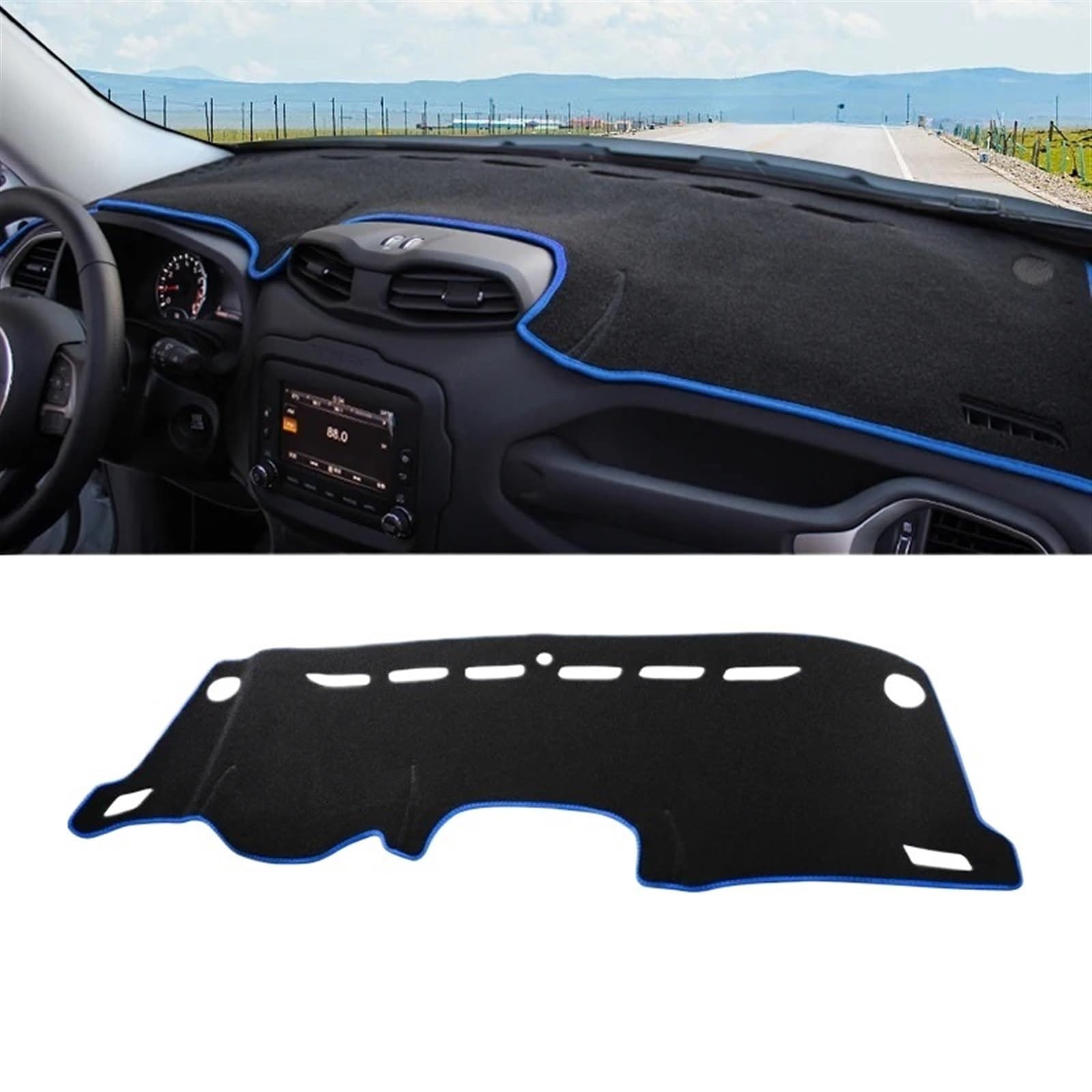 Armaturenbrett Abdeckung Matte Für Jeep Für Renegade 2015 2016 2017 2018 2019 2020 2021 2022 2023 Auto-Armaturenbrett-Abdeckung, Vermeiden Sie Lichtpad(A Blue Side) von ELDVSUA