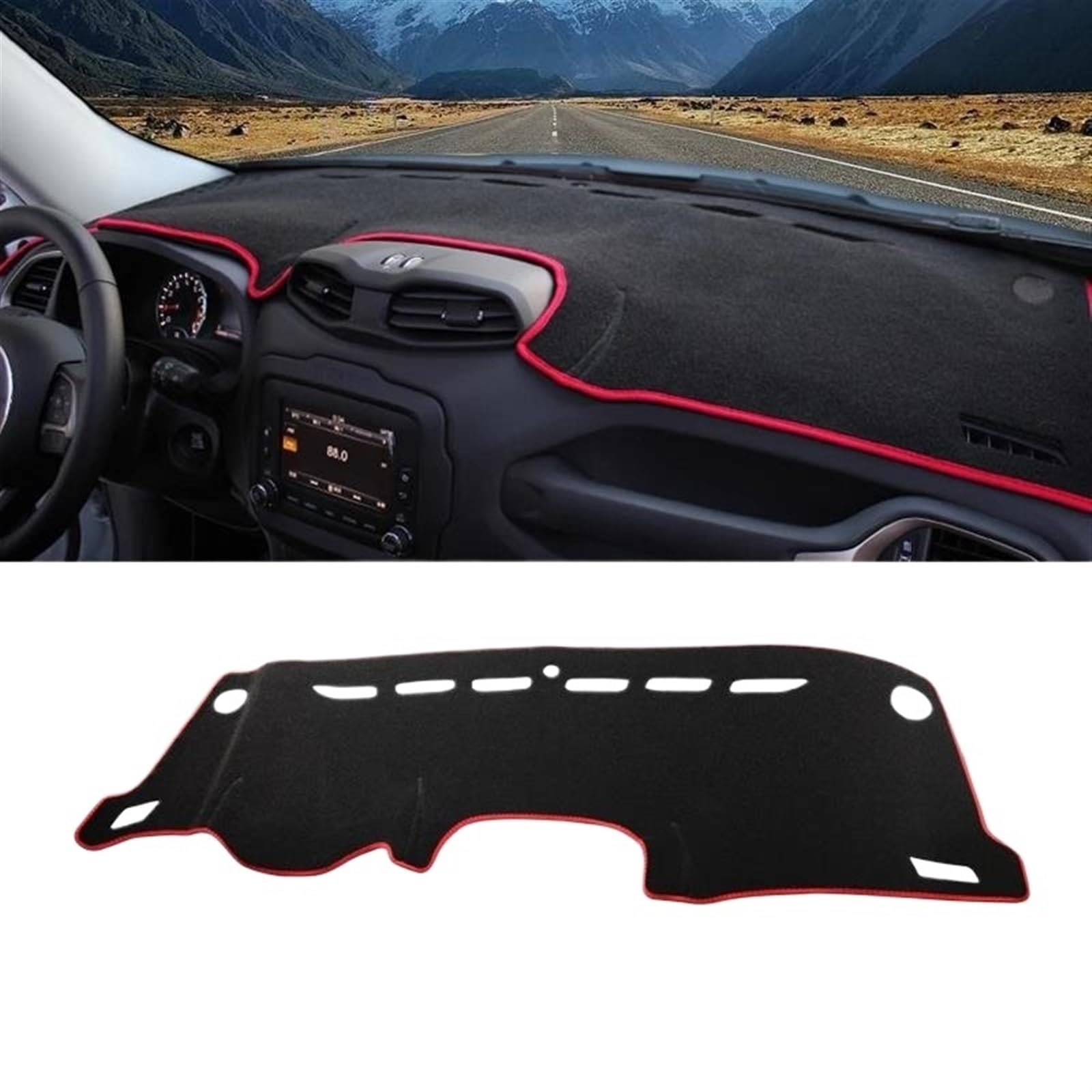 Armaturenbrett Abdeckung Matte Für Jeep Für Renegade 2015 2016 2017 2018 2019 2020 2021 2022 2023 Auto-Armaturenbrett-Abdeckung, Vermeiden Sie Lichtpad(A Red Side) von ELDVSUA