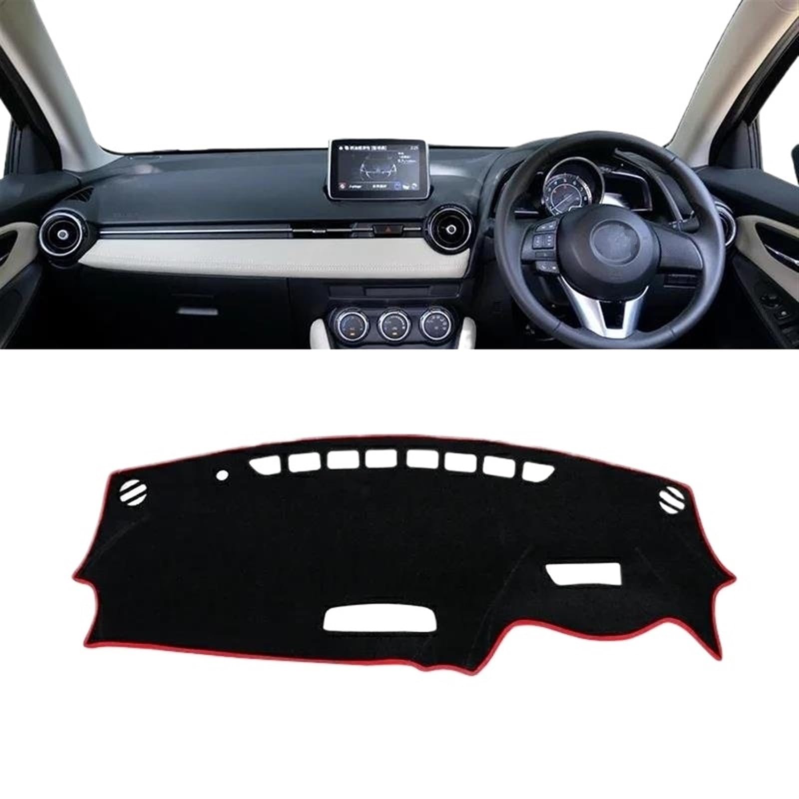 Armaturenbrett Abdeckung Matte Für Mazda 2 DJ DL 2015 2016 2017 2018 2019 2020 2021 2022 2023 Auto Dashboard Abdeckung Vermeiden Licht Pad Sonnenschutz Matte(A Red Side RHD) von ELDVSUA